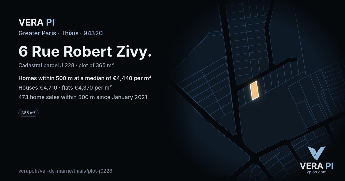 6 Rue Robert Zivy, Thiais at night – the plot lit, the parcels around coloured by the prices near them