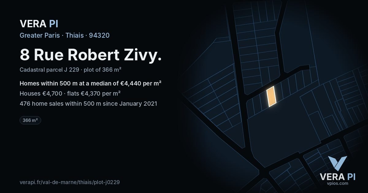 8 Rue Robert Zivy, Thiais at night – the plot lit, the parcels around coloured by the prices near them