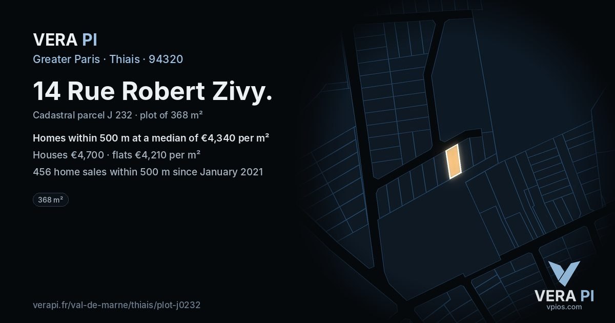 14 Rue Robert Zivy, Thiais at night – the plot lit, the parcels around coloured by the prices near them