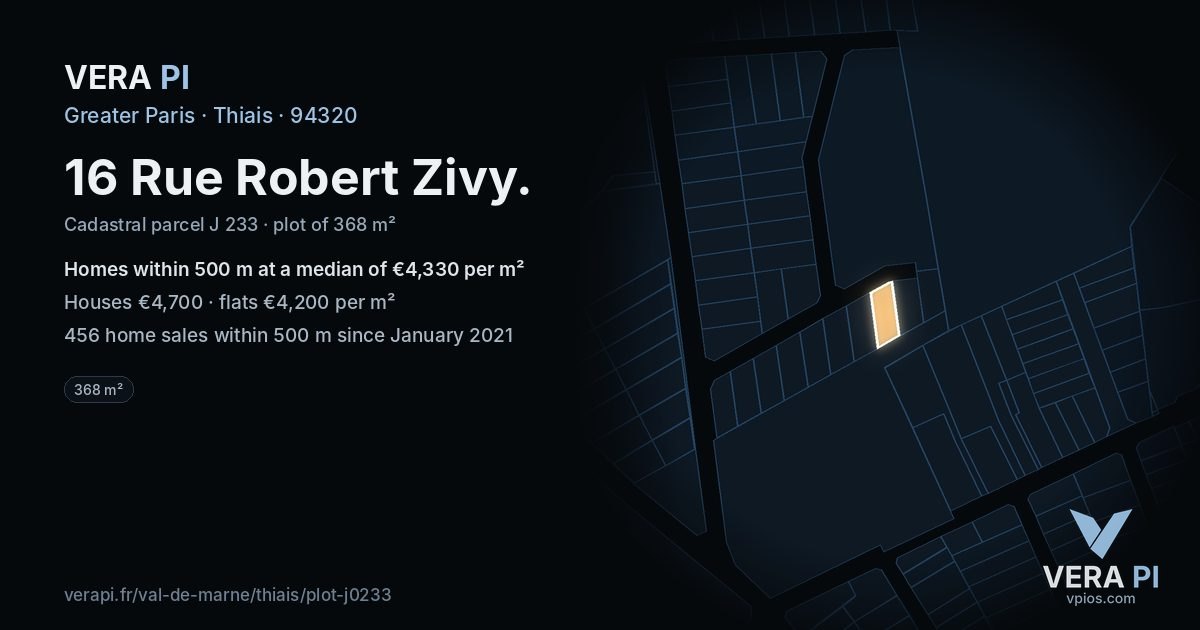 16 Rue Robert Zivy, Thiais at night – the plot lit, the parcels around coloured by the prices near them