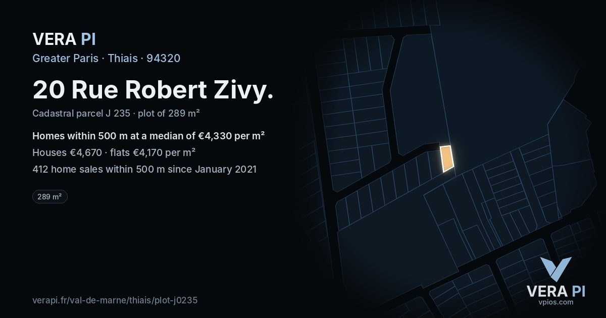 20 Rue Robert Zivy, Thiais at night – the plot lit, the parcels around coloured by the prices near them