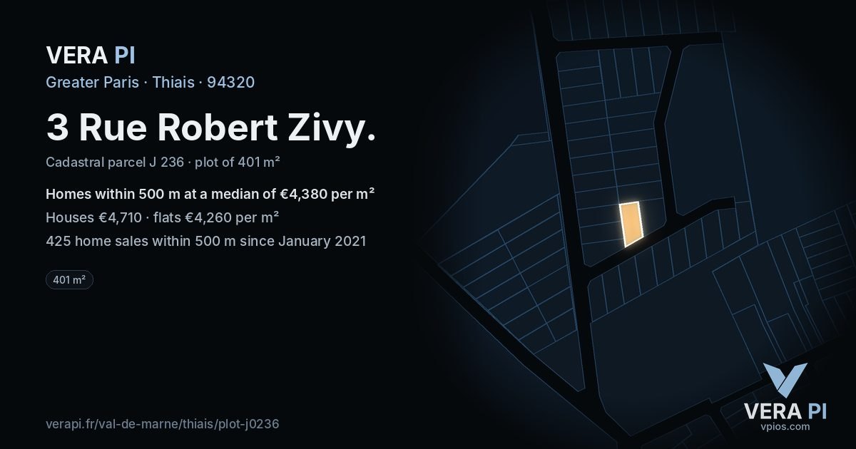 3 Rue Robert Zivy, Thiais at night – the plot lit, the parcels around coloured by the prices near them