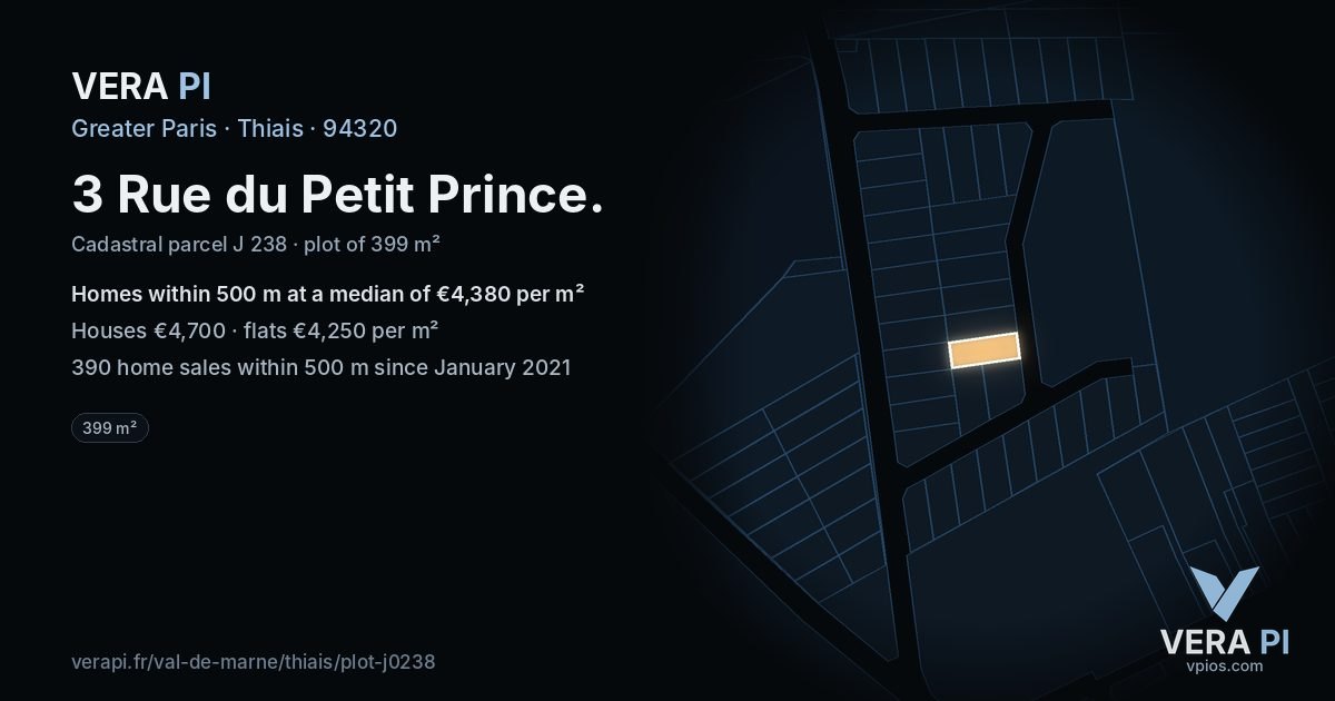 3 Rue du Petit Prince, Thiais at night – the plot lit, the parcels around coloured by the prices near them