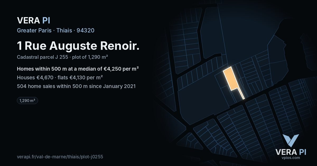 1 Rue Auguste Renoir, Thiais at night – the plot lit, the parcels around coloured by the prices near them