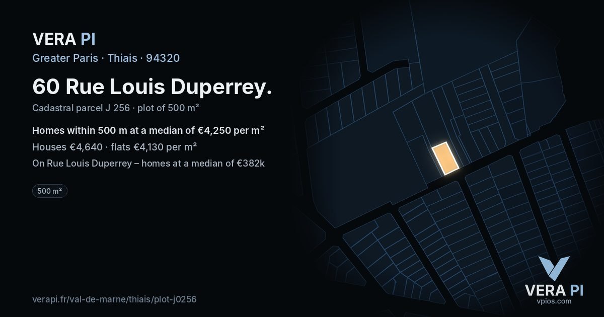 60 Rue Louis Duperrey, Thiais at night – the plot lit, the parcels around coloured by the prices near them