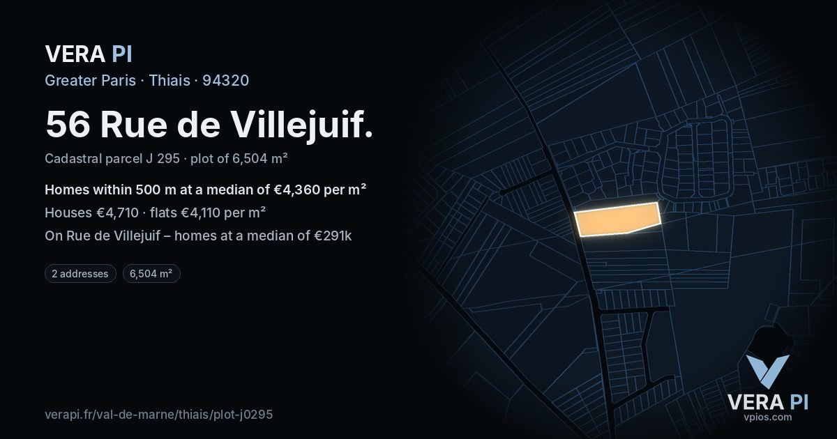 56 Rue de Villejuif, Thiais at night – the plot lit, the parcels around coloured by the prices near them