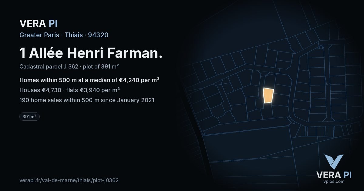 1 Allée Henri Farman, Thiais at night – the plot lit, the parcels around coloured by the prices near them