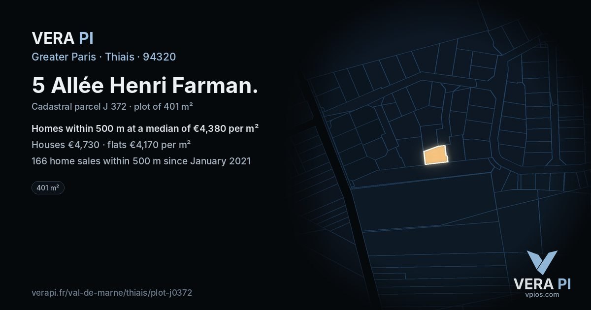 5 Allée Henri Farman, Thiais at night – the plot lit, the parcels around coloured by the prices near them