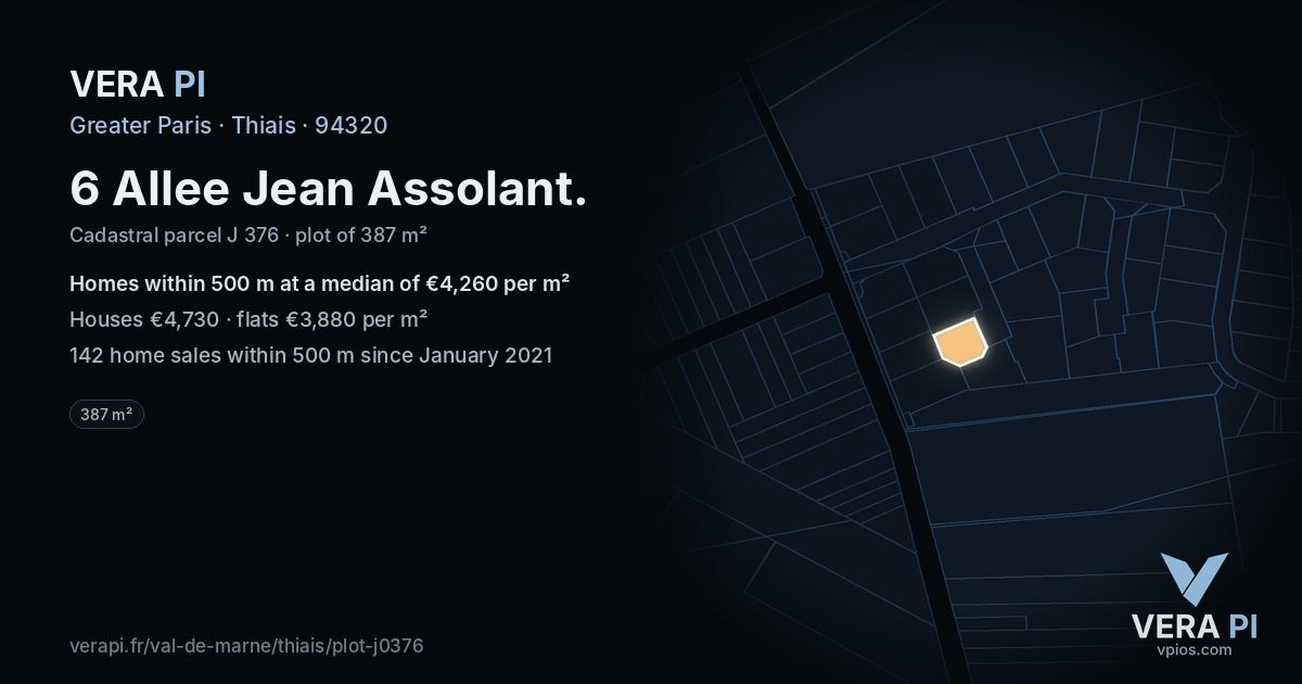 6 Allee Jean Assolant, Thiais at night – the plot lit, the parcels around coloured by the prices near them