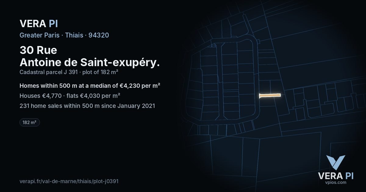 30 Rue Antoine de Saint-exupéry, Thiais at night – the plot lit, the parcels around coloured by the prices near them