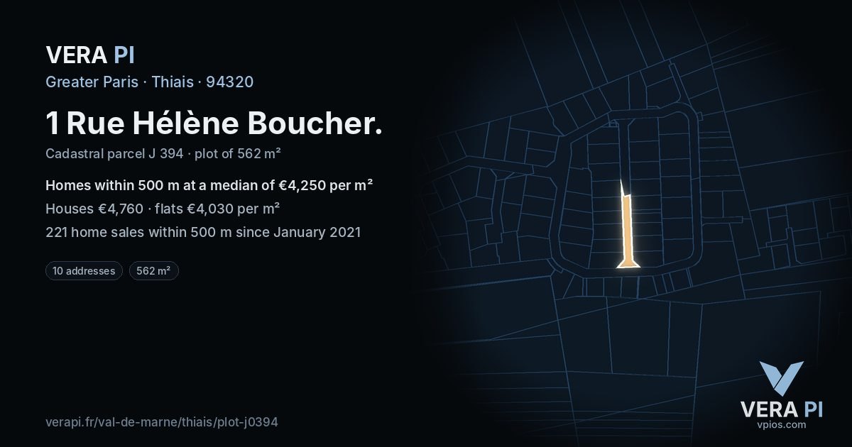 1 Rue Hélène Boucher, Thiais at night – the plot lit, the parcels around coloured by the prices near them