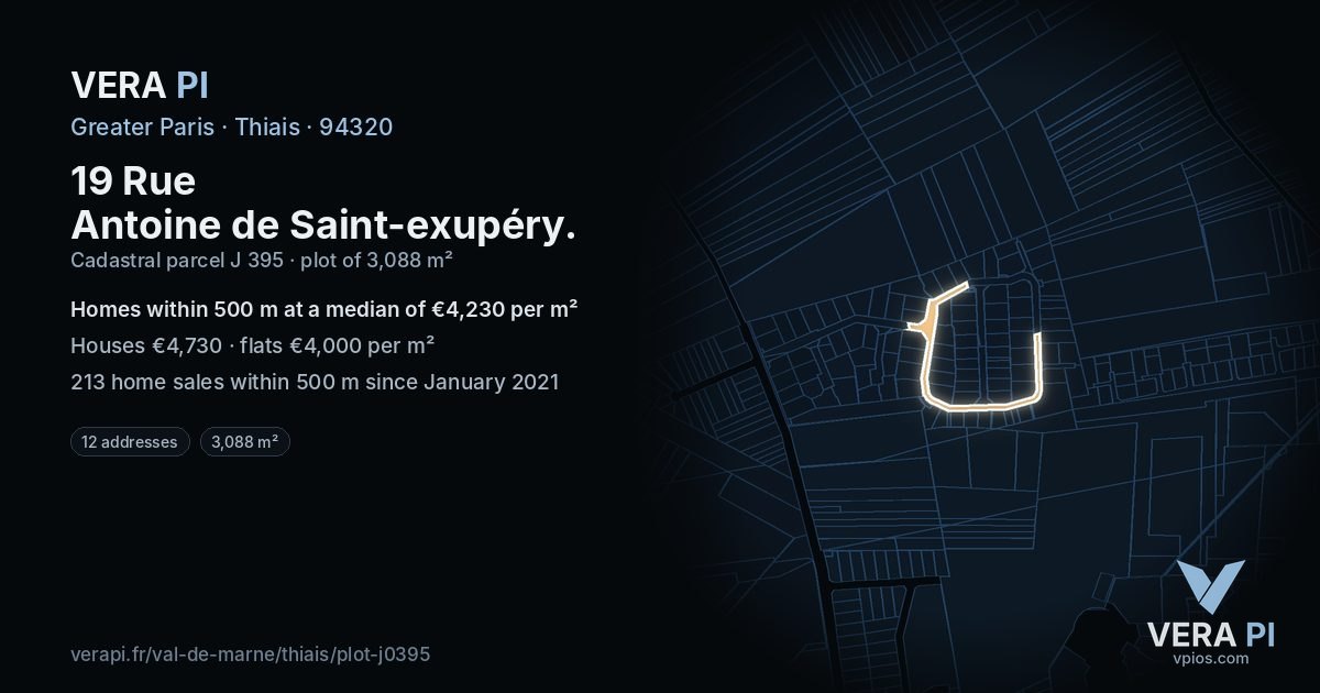 19 Rue Antoine de Saint-exupéry, Thiais at night – the plot lit, the parcels around coloured by the prices near them