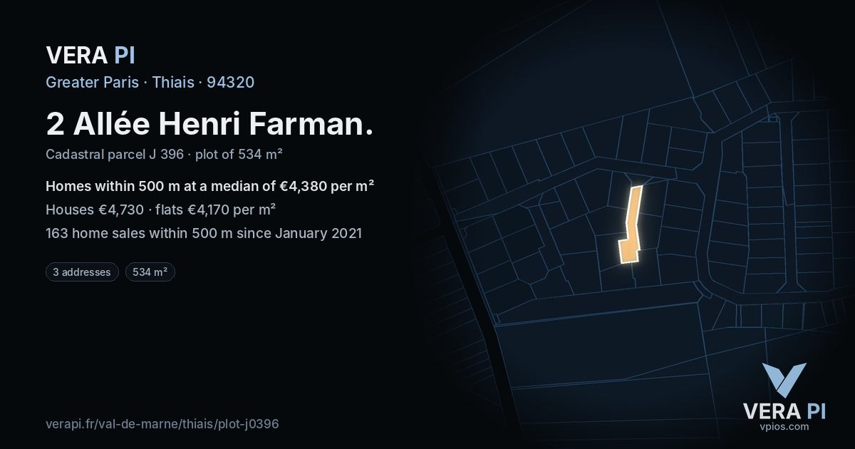 2 Allée Henri Farman, Thiais at night – the plot lit, the parcels around coloured by the prices near them