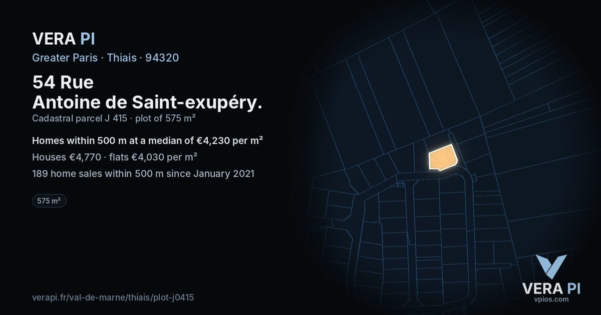 54 Rue Antoine de Saint-exupéry, Thiais at night – the plot lit, the parcels around coloured by the prices near them