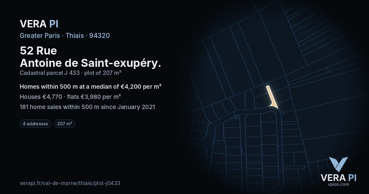 52 Rue Antoine de Saint-exupéry, Thiais at night – the plot lit, the parcels around coloured by the prices near them