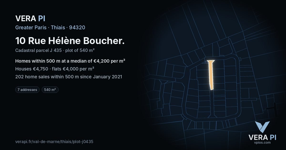 10 Rue Hélène Boucher, Thiais at night – the plot lit, the parcels around coloured by the prices near them