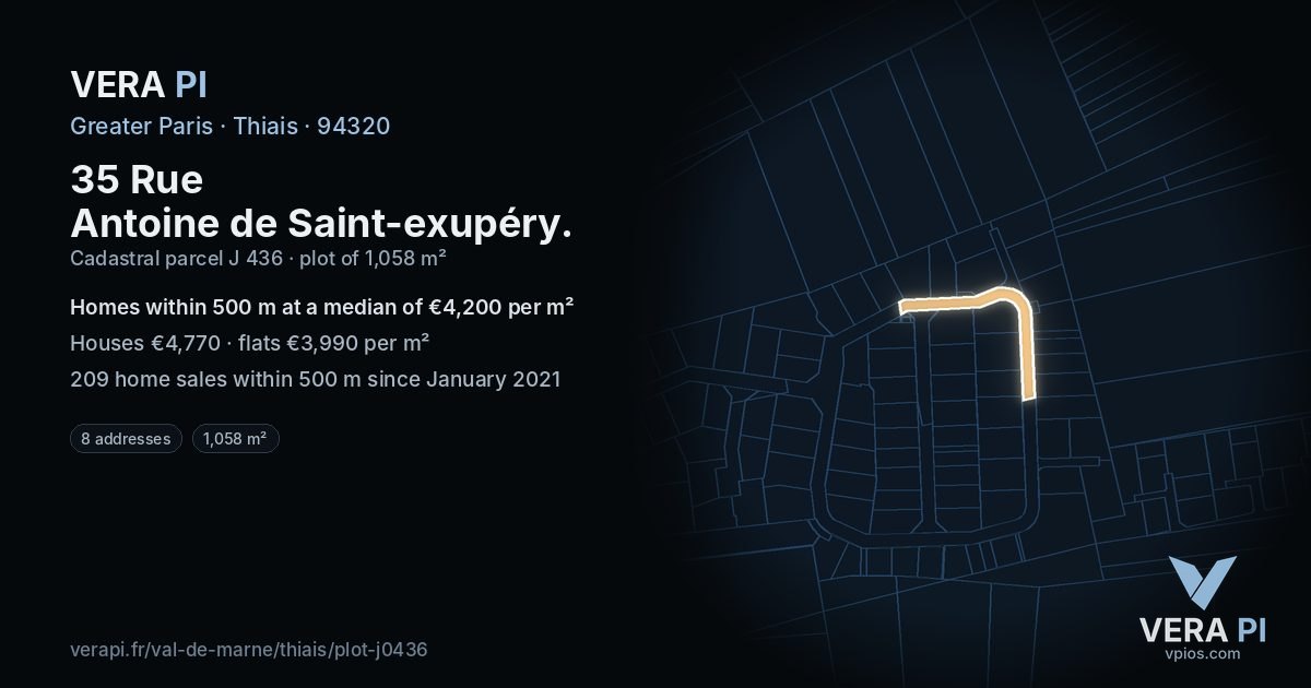 35 Rue Antoine de Saint-exupéry, Thiais at night – the plot lit, the parcels around coloured by the prices near them