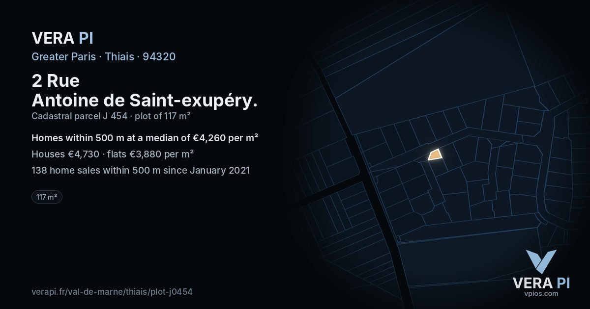 2 Rue Antoine de Saint-exupéry, Thiais at night – the plot lit, the parcels around coloured by the prices near them