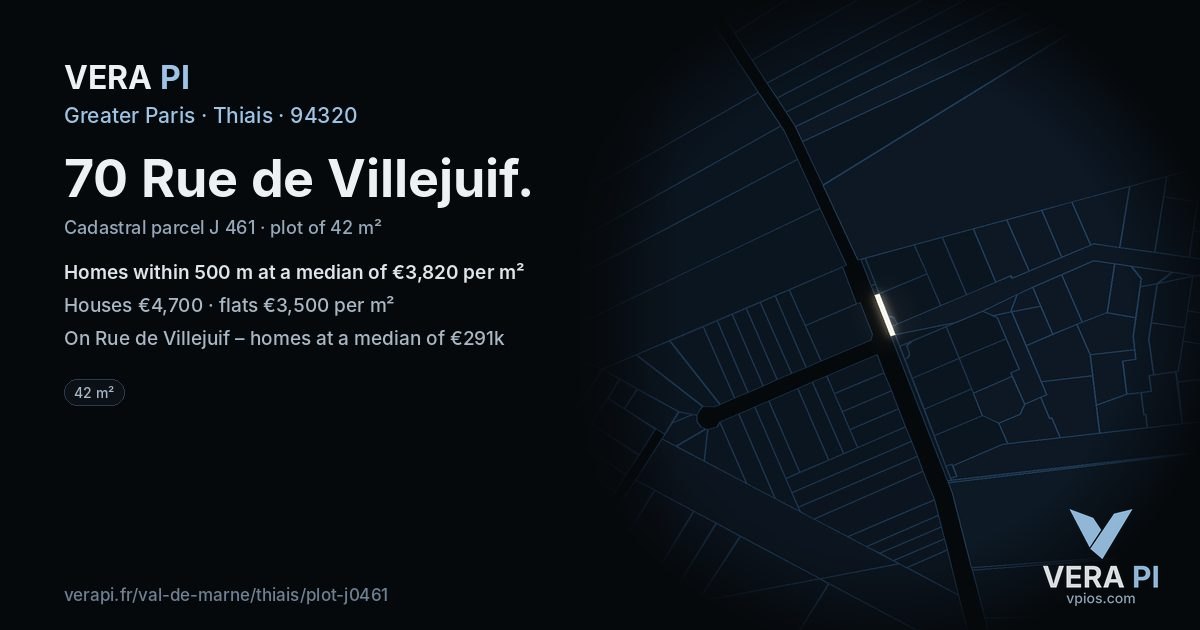 70 Rue de Villejuif, Thiais at night – the plot lit, the parcels around coloured by the prices near them