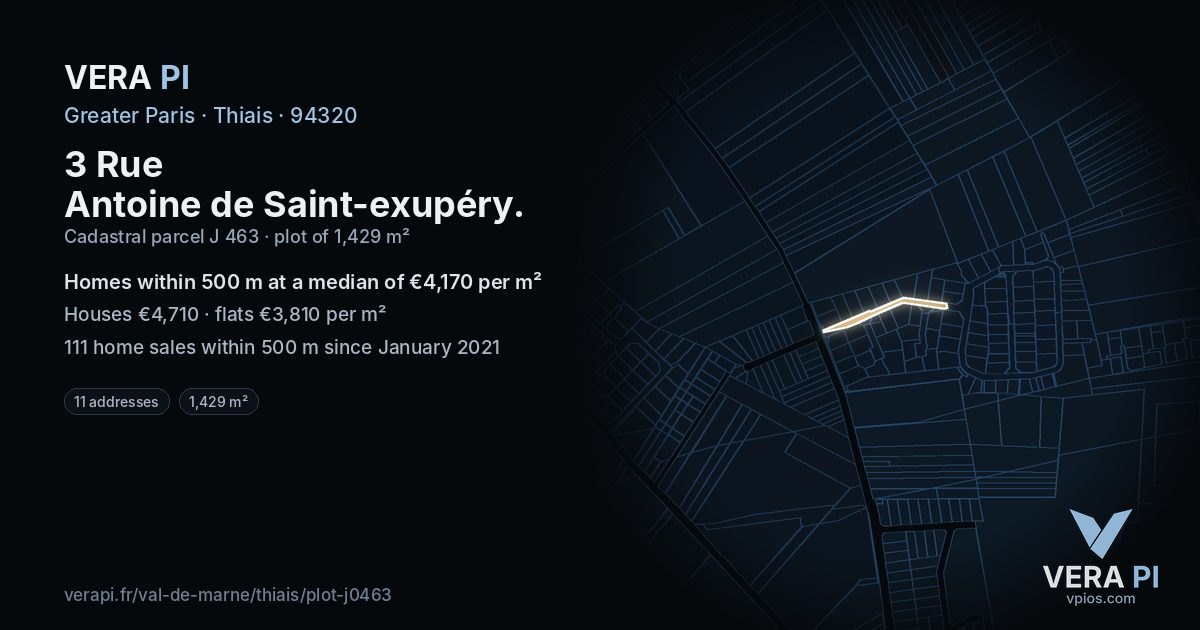3 Rue Antoine de Saint-exupéry, Thiais at night – the plot lit, the parcels around coloured by the prices near them