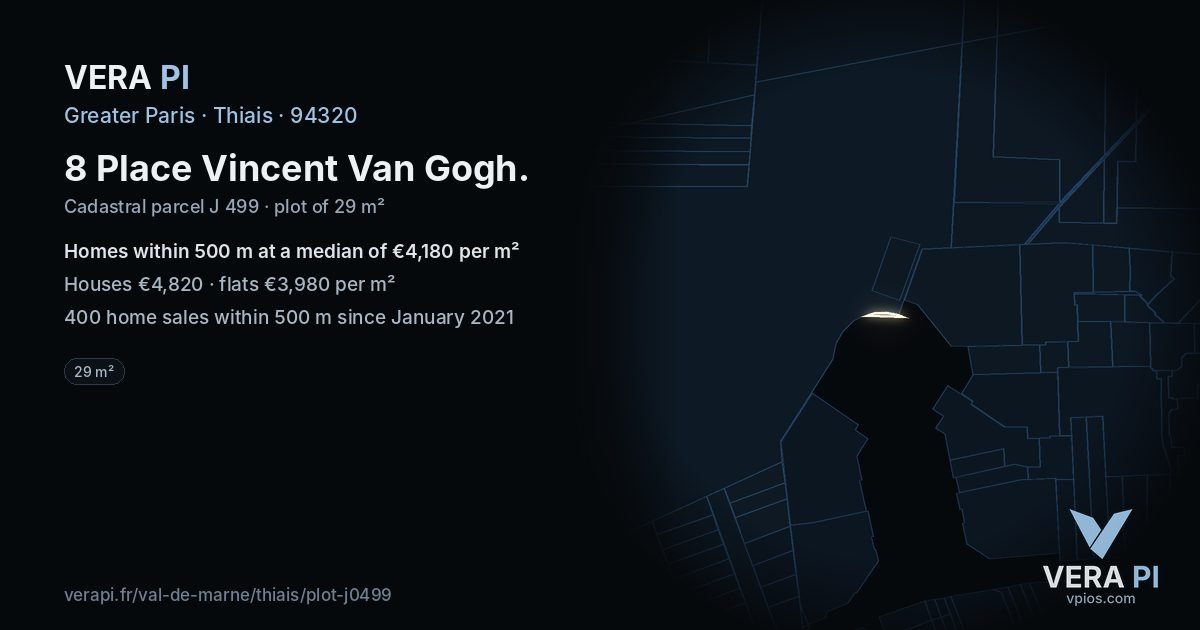 8 Place Vincent Van Gogh, Thiais at night – the plot lit, the parcels around coloured by the prices near them