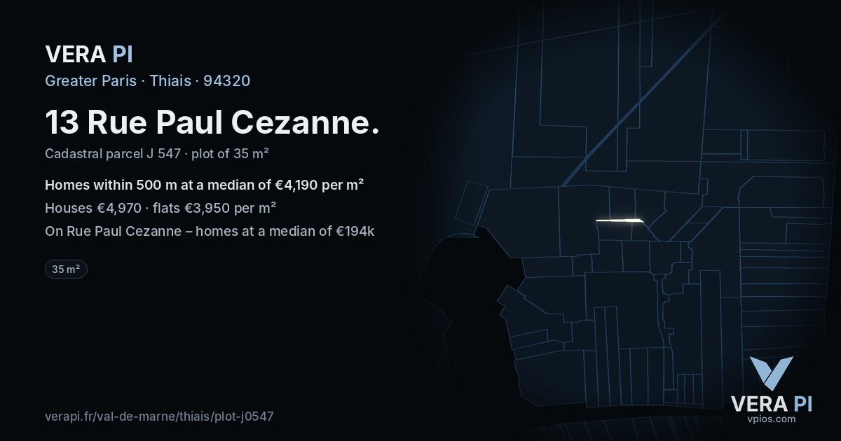 13 Rue Paul Cezanne, Thiais at night – the plot lit, the parcels around coloured by the prices near them