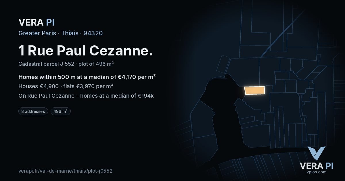 1 Rue Paul Cezanne, Thiais at night – the plot lit, the parcels around coloured by the prices near them