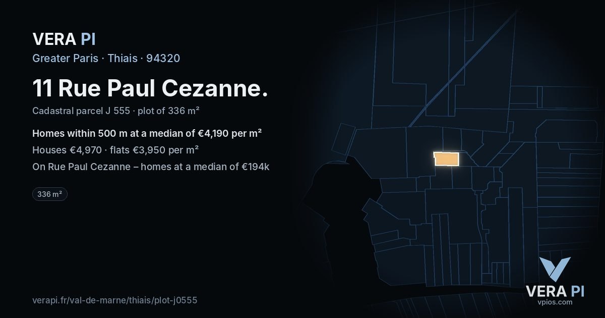 11 Rue Paul Cezanne, Thiais at night – the plot lit, the parcels around coloured by the prices near them