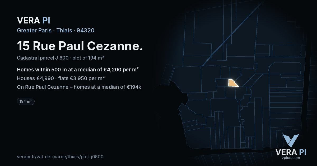 15 Rue Paul Cezanne, Thiais at night – the plot lit, the parcels around coloured by the prices near them