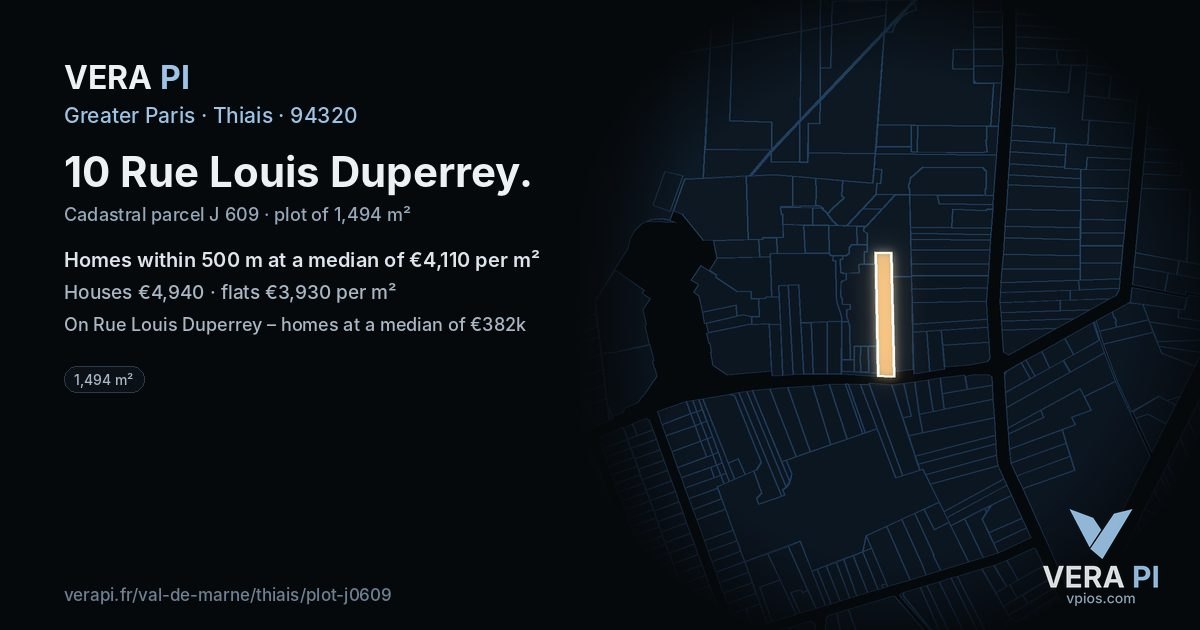 10 Rue Louis Duperrey, Thiais at night – the plot lit, the parcels around coloured by the prices near them