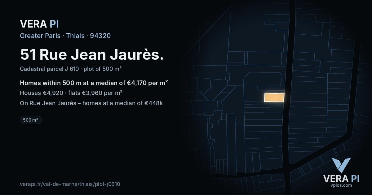 51 Rue Jean Jaurès, Thiais at night – the plot lit, the parcels around coloured by the prices near them