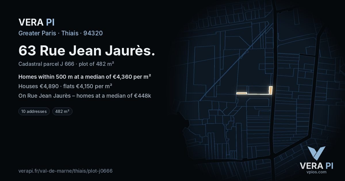 63 Rue Jean Jaurès, Thiais at night – the plot lit, the parcels around coloured by the prices near them
