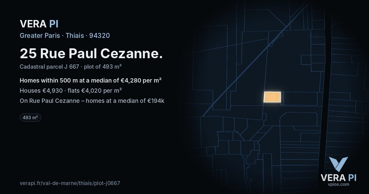 25 Rue Paul Cezanne, Thiais at night – the plot lit, the parcels around coloured by the prices near them