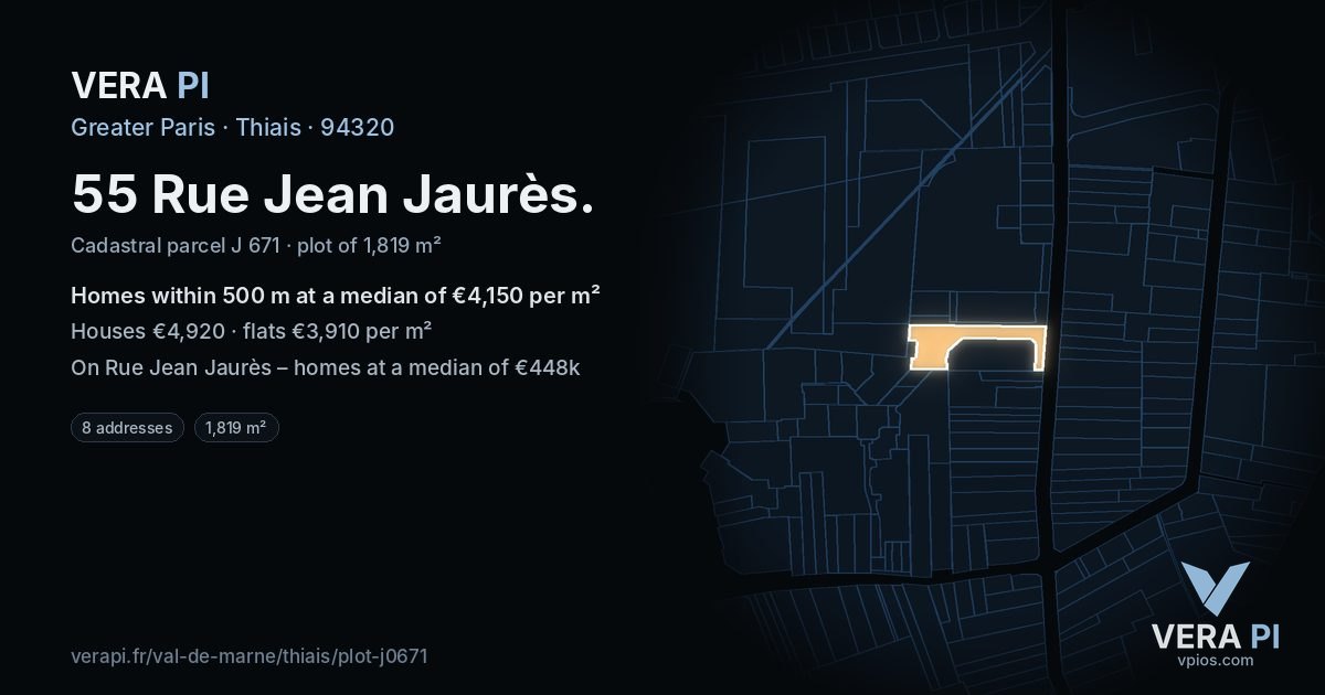 55 Rue Jean Jaurès, Thiais at night – the plot lit, the parcels around coloured by the prices near them