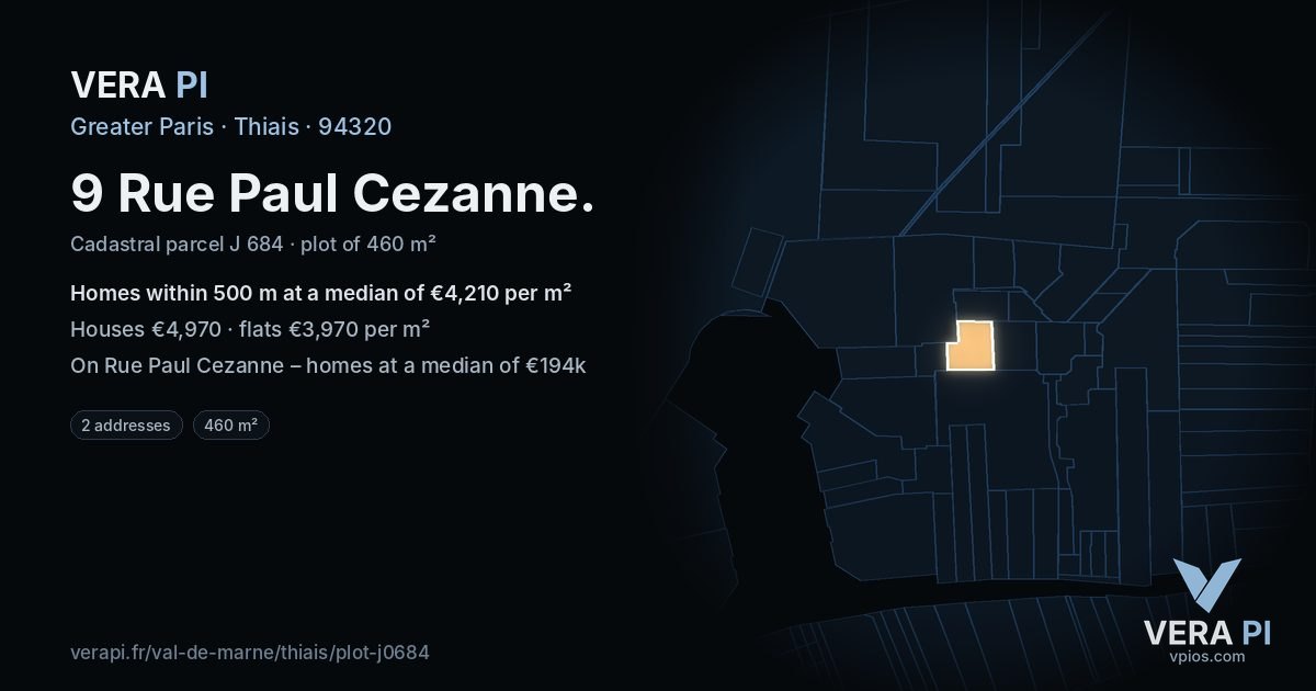 9 Rue Paul Cezanne, Thiais at night – the plot lit, the parcels around coloured by the prices near them