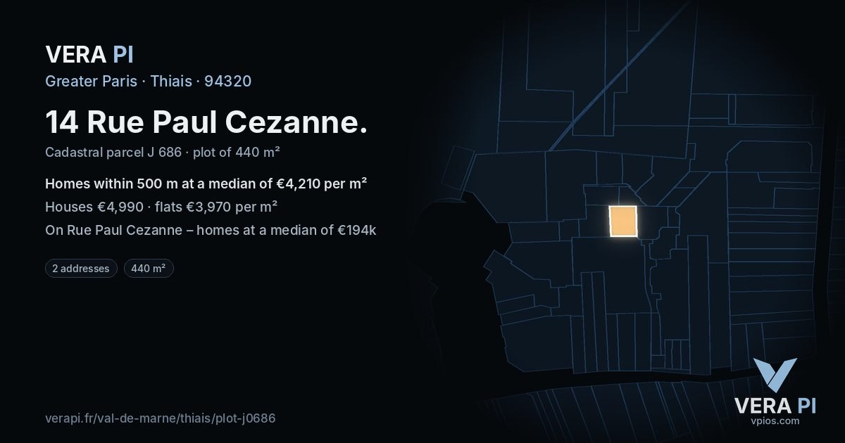 14 Rue Paul Cezanne, Thiais at night – the plot lit, the parcels around coloured by the prices near them