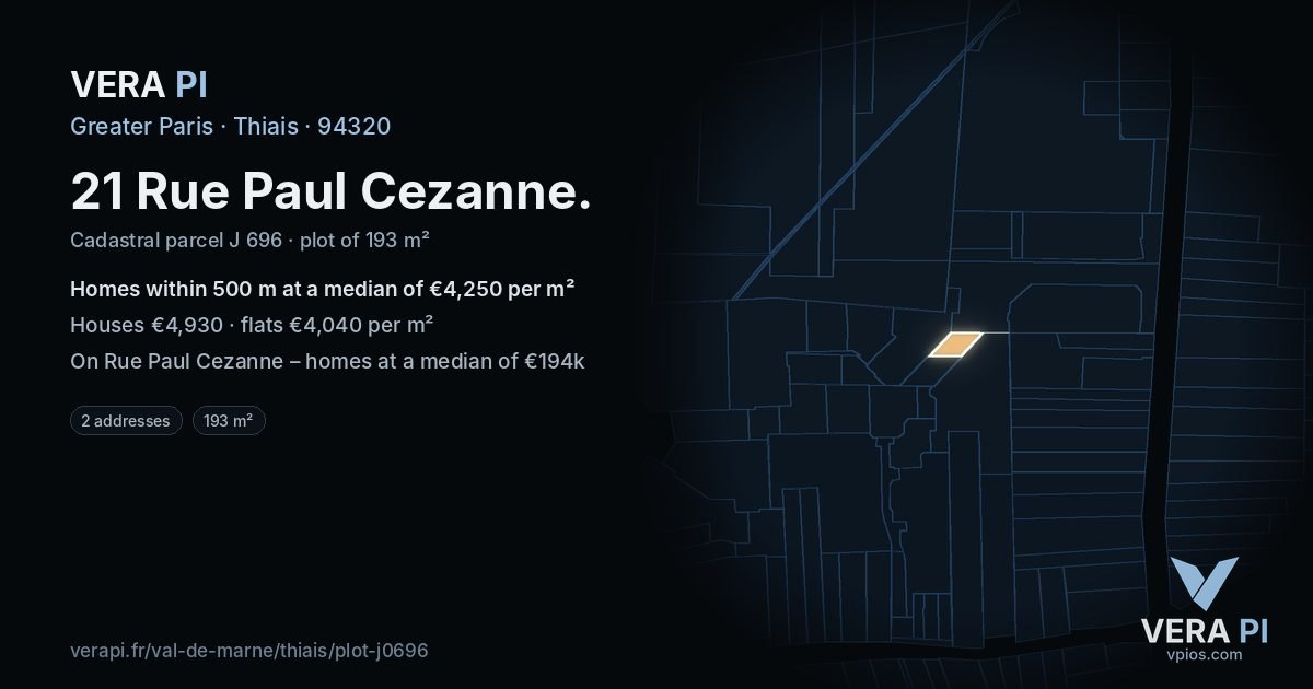 21 Rue Paul Cezanne, Thiais at night – the plot lit, the parcels around coloured by the prices near them