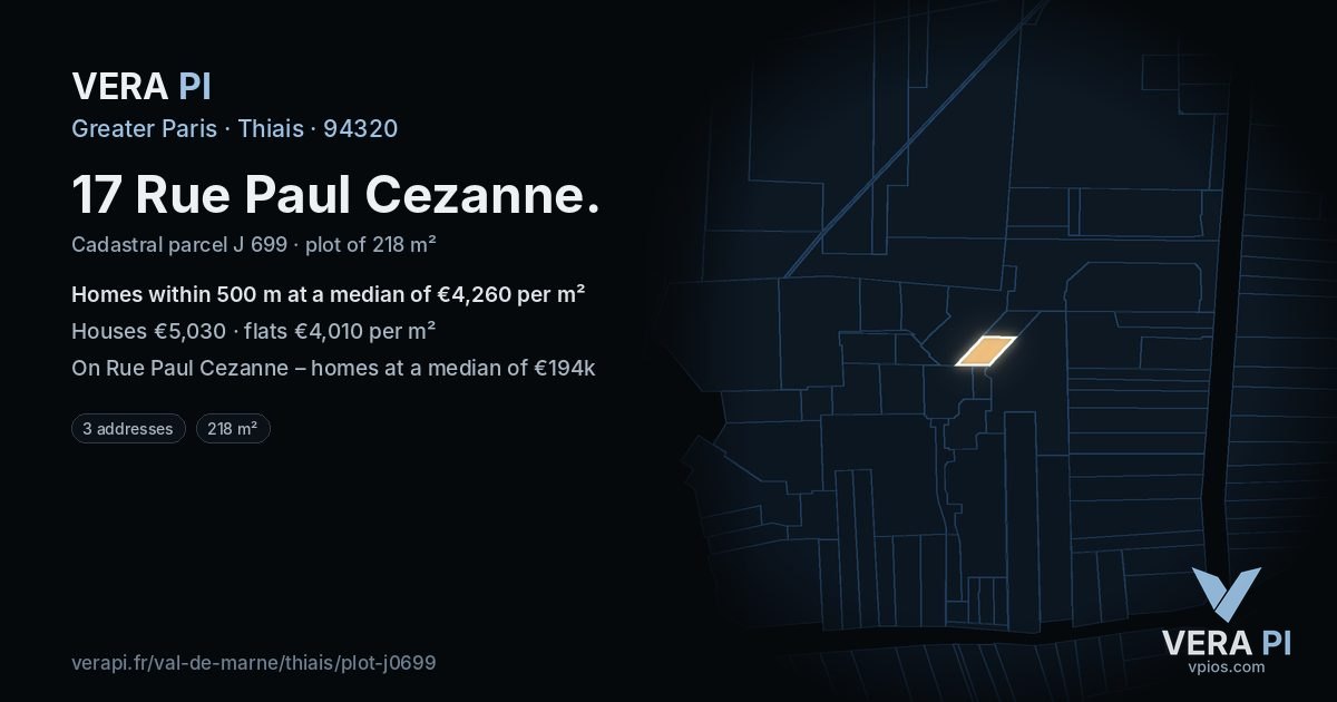 17 Rue Paul Cezanne, Thiais at night – the plot lit, the parcels around coloured by the prices near them