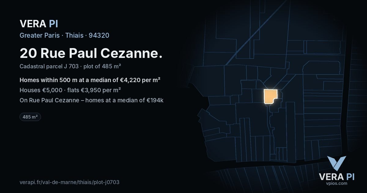 20 Rue Paul Cezanne, Thiais at night – the plot lit, the parcels around coloured by the prices near them