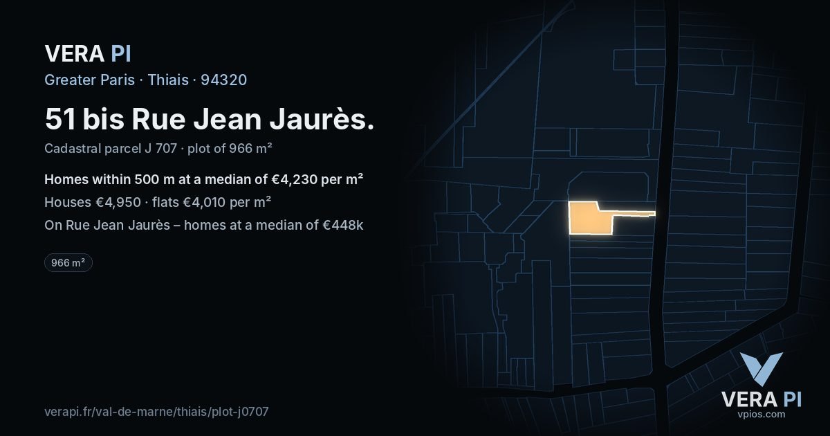 51 bis Rue Jean Jaurès, Thiais at night – the plot lit, the parcels around coloured by the prices near them