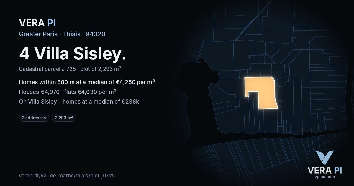 4 Villa Sisley, Thiais at night – the plot lit, the parcels around coloured by the prices near them