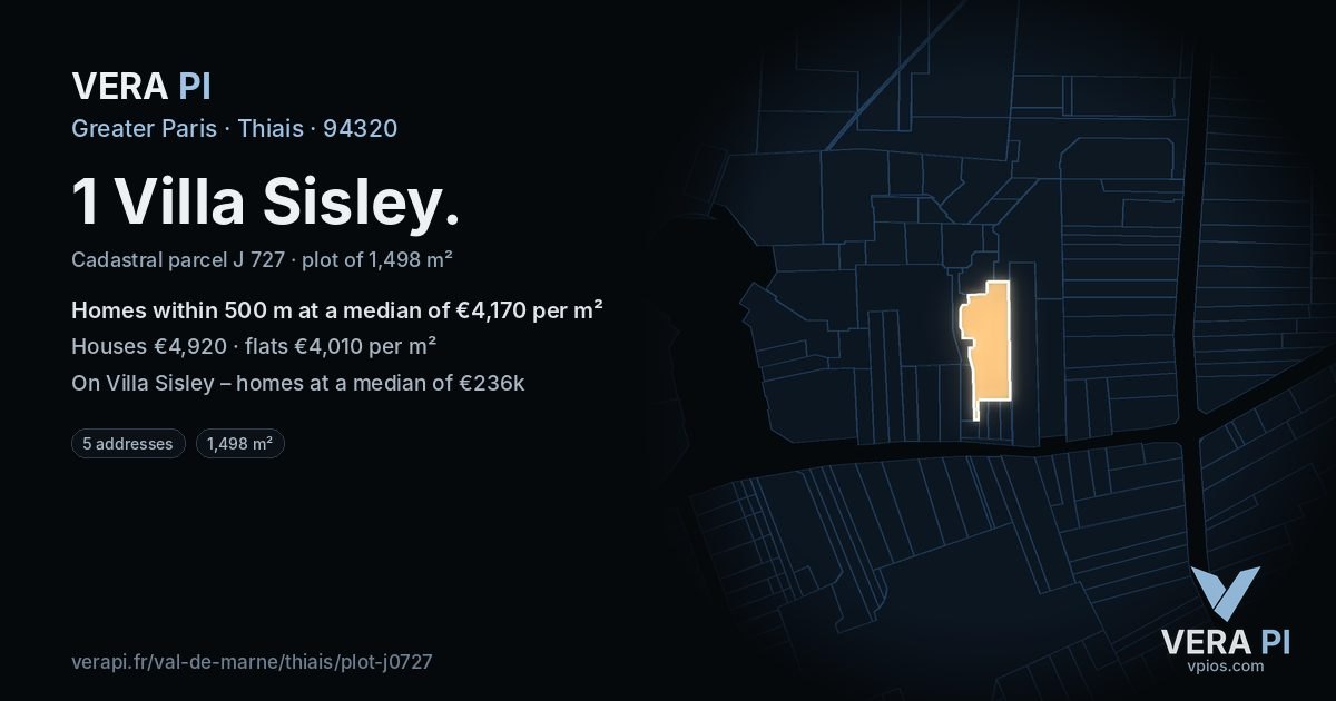 1 Villa Sisley, Thiais at night – the plot lit, the parcels around coloured by the prices near them