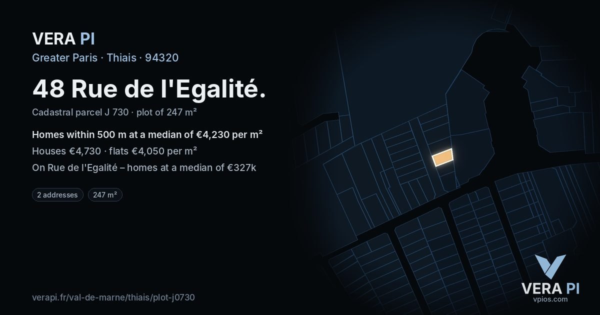 48 Rue de l'Egalité, Thiais at night – the plot lit, the parcels around coloured by the prices near them