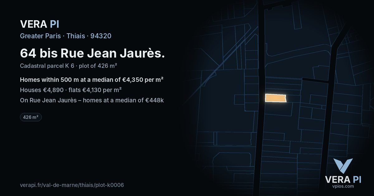 64 bis Rue Jean Jaurès, Thiais at night – the plot lit, the parcels around coloured by the prices near them