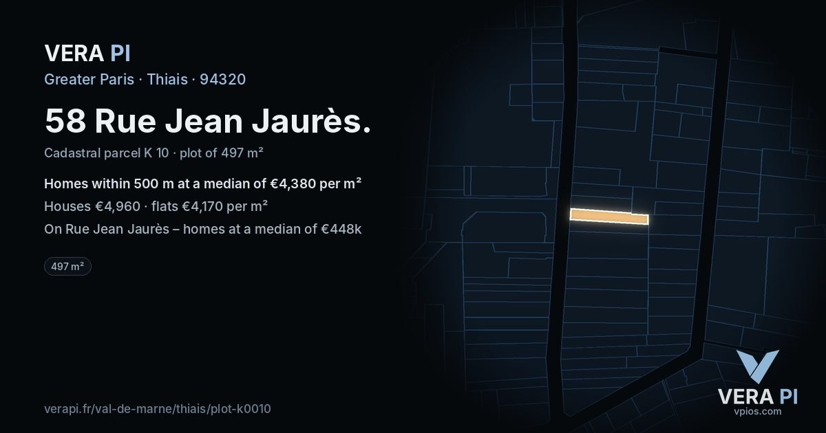 58 Rue Jean Jaurès, Thiais at night – the plot lit, the parcels around coloured by the prices near them