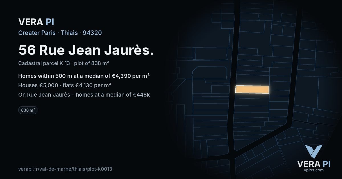 56 Rue Jean Jaurès, Thiais at night – the plot lit, the parcels around coloured by the prices near them