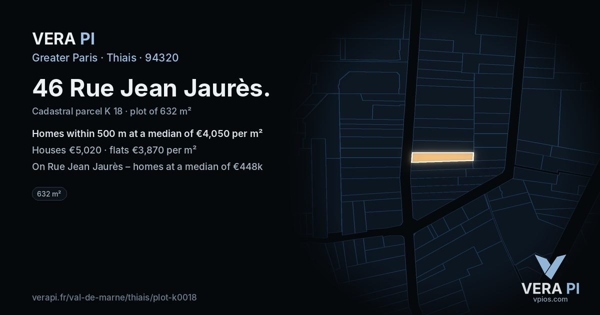 46 Rue Jean Jaurès, Thiais at night – the plot lit, the parcels around coloured by the prices near them