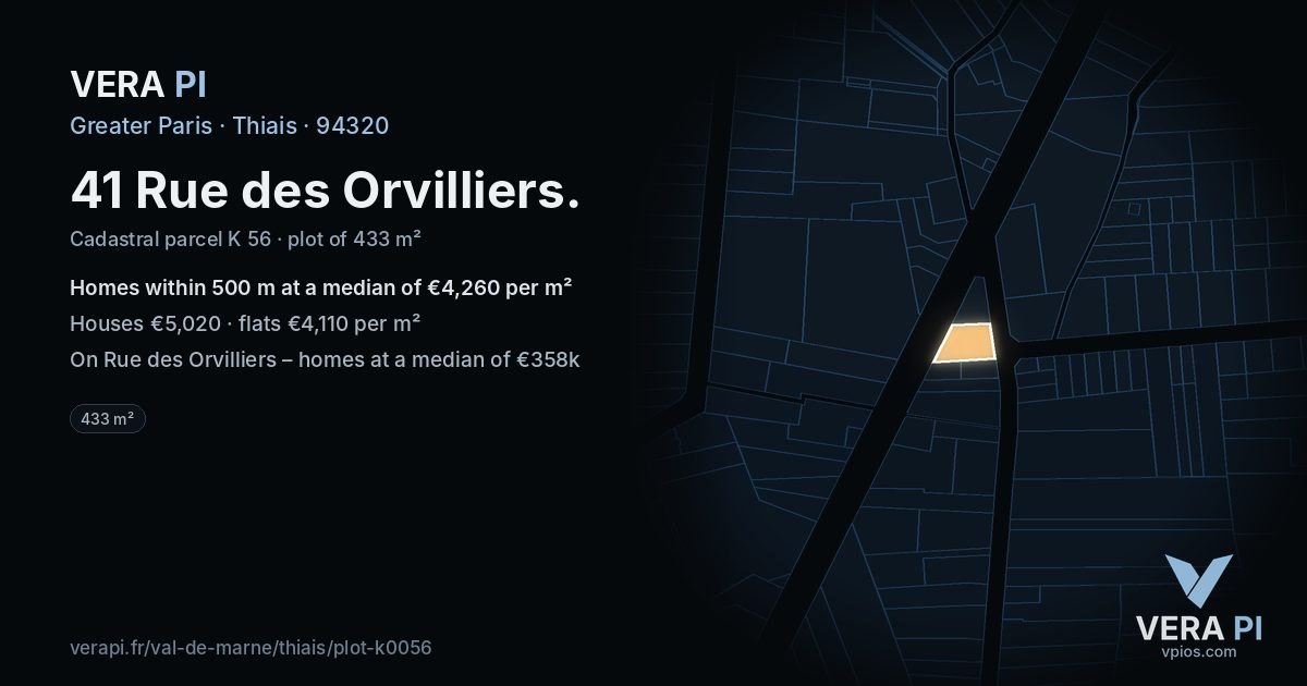 41 Rue des Orvilliers, Thiais at night – the plot lit, the parcels around coloured by the prices near them