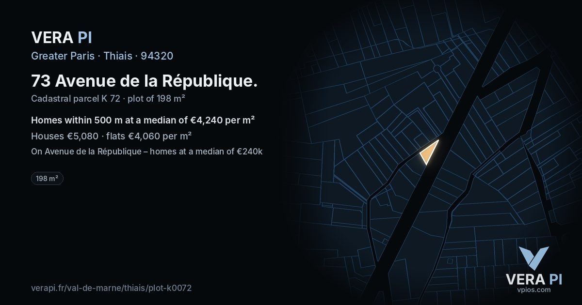 73 Avenue de la République, Thiais at night – the plot lit, the parcels around coloured by the prices near them