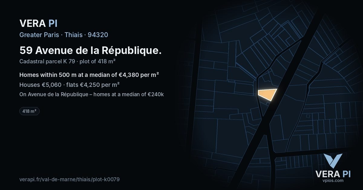 59 Avenue de la République, Thiais at night – the plot lit, the parcels around coloured by the prices near them